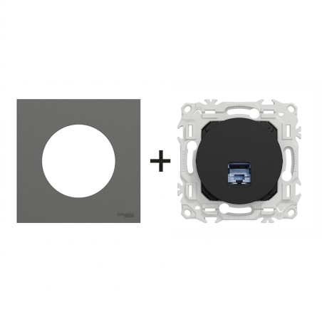 Odace Prise RJ45 Cat 6 STP 2TV minimum à 3TV + plaque Gris Basalte