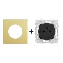 Odace Prise de courant 2P+T S940052 + plaque Laiton-noir