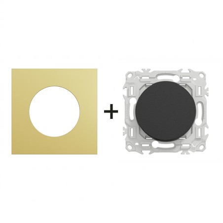 Odace Interrupteur/poussoir 3 bornes automatiques plaque Laiton-noir