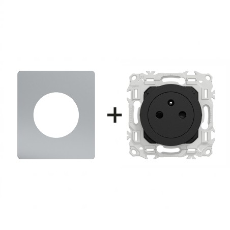 Odace Prise de courant 2P+T 250 V CA, 50 Hz + plaque Titane