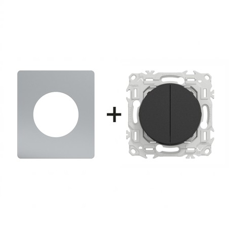 Odace Double inter/BP 250 V CA, 50/60 Hz + plaque Titane