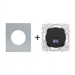 Odace Prise RJ45 Cat 6 STP S940476 + plaque Titane