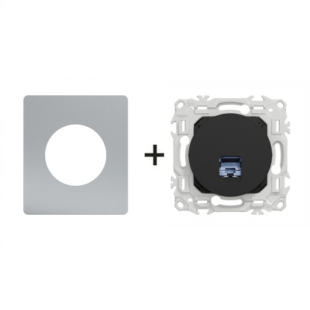 Odace Prise RJ45 Cat 6 STP 2TV minimum à 3TV + plaque Titane