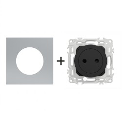 Odace Prise de courant 2P S940033 + plaque Titane-noir
