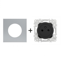Odace Prise de courant 2P+T S940052 + plaque Titane-noir