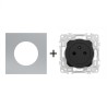 Odace Prise de courant 2P+T 250 V CA, 50 Hz + plaque Titane-noir