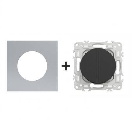 Odace Double inter/BP 250 V CA, 50/60 Hz + plaque Titane-noir