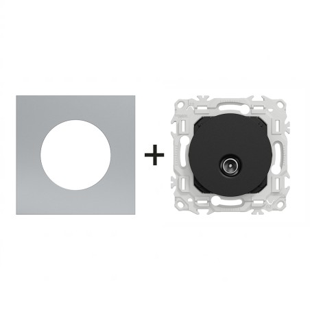 Odace Prise TV simple IEC 9,52 mm + plaque Titane-noir