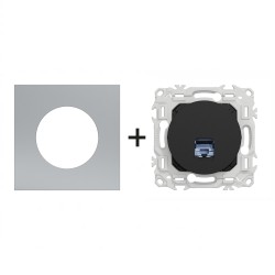 Odace Prise RJ45 Cat 6 STP S940476 + plaque Titane-noir