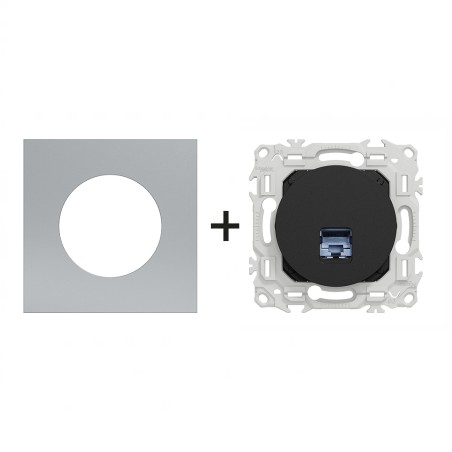 Odace Prise RJ45 Cat 6 STP 2TV minimum à 3TV + plaque Titane-noir