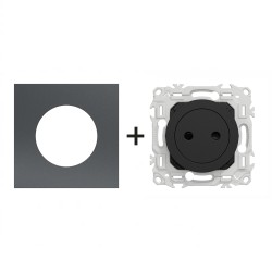Odace Prise de courant 2P S940033 + plaque Perle Noire