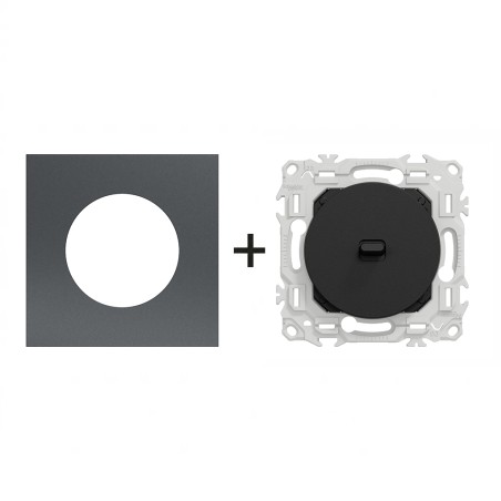 Odace Inter/poussoir à levier + plaque Perle Noire