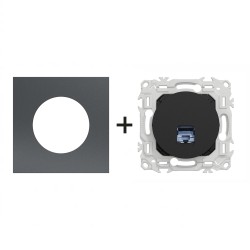 Odace Prise RJ45 Cat 6 STP S940476 + plaque Perle Noire