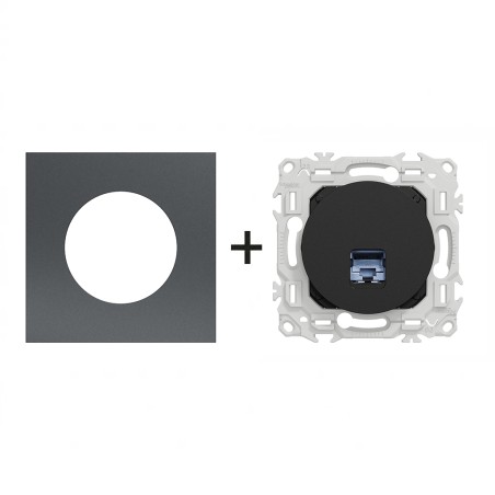 Odace Prise RJ45 Cat 6 STP 2TV minimum à 3TV + plaque Perle Noire