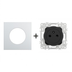 Odace Prise de courant 2P+T S940052 + plaque Alu-noir