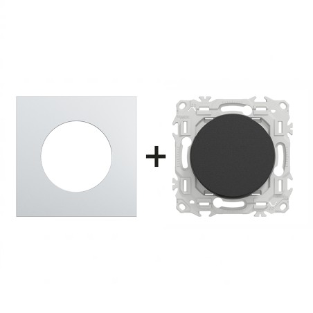 Odace Interrupteur/poussoir + plaque Alu-noir