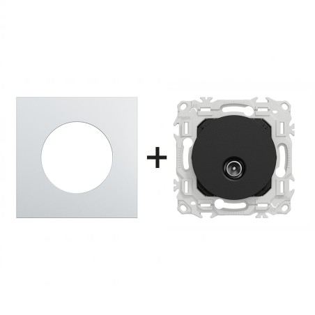 Odace Prise TV simple coaxiale IEC 9,52 mm + plaque Alu-noir