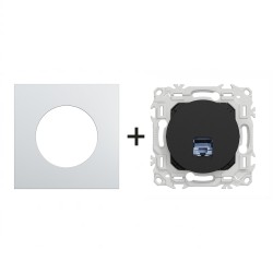 Odace Prise RJ45 Cat 6 STP S940476 + plaque Alu-noir