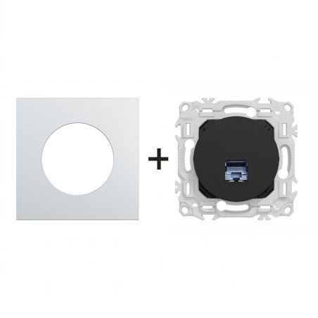 Odace Prise RJ45 Cat 6 STP 2TV minimum à 3TV + plaque Alu-noir