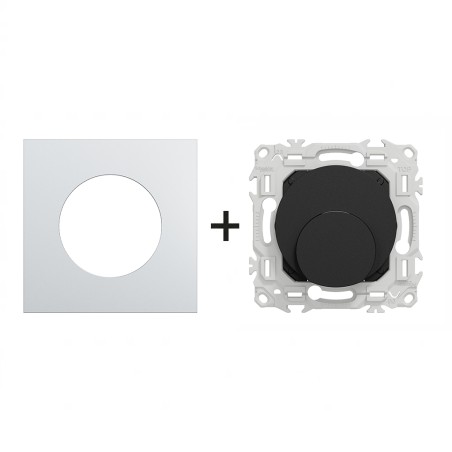 Odace Sortie de câble + plaque Alu-noir