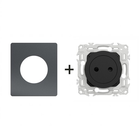 Odace Prise de courant 2P Architecte Perle Noire 250 V CA, 50 Hz