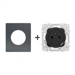 Odace Prise + chargeur USB-C S940042 Architecte Perle Noire