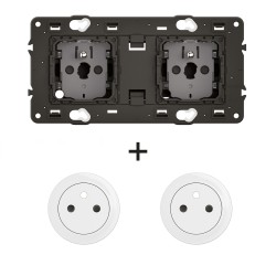 Céliane Prise double 2P+T CM0112 + 2 enjoliveurs Blanc