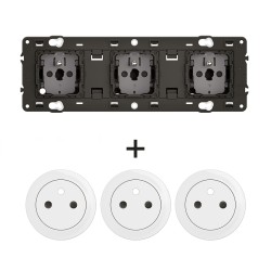Céliane Prise triple 2P+T 16A CM0113 + 3 enjoliveurs Blanc