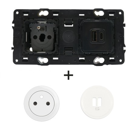 Céliane Prise et chargeurs USB + 2 enjoliveurs Blanc