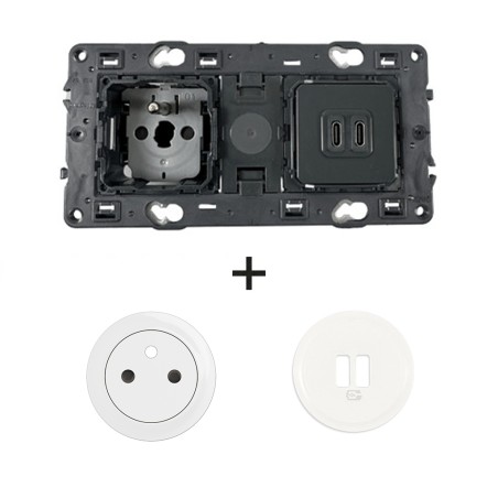 Céliane Prise et chargeurs USB + 2 enjoliveurs Blanc