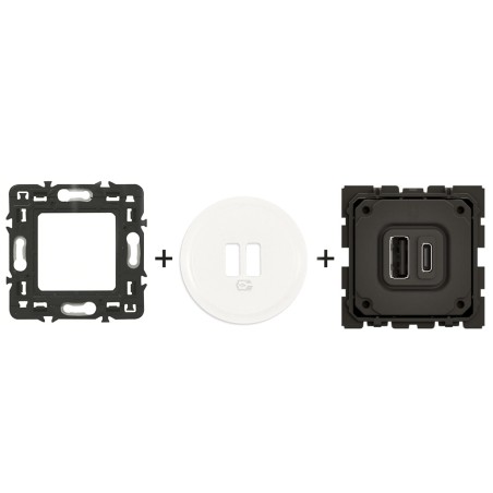 Céliane Chargeur USB double A-C Avec enjoliveur Blanc