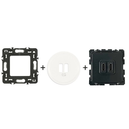 Céliane Chargeur USB double C + enjoliveur Blanc