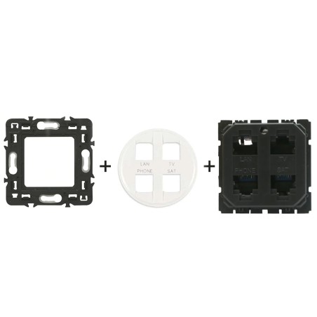 Céliane Prise RJ45 quadruple Cat6 STP Jusqu’à 1 Gbit/s + enjoliveur Blanc