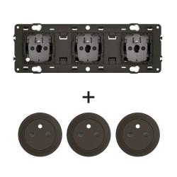 Céliane Prise triple 2P+T 16A CM0113 + 3 enjoliveurs Noir