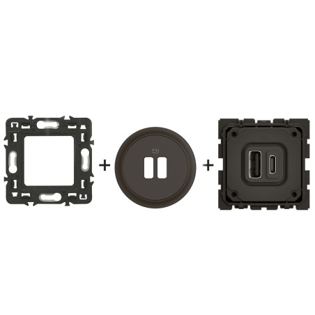 Céliane Chargeur USB double A-C + enjoliveur Noir