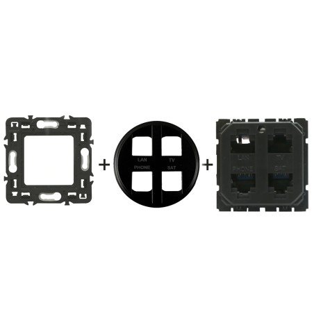 Céliane Prise RJ45 quadruple + enjoliveur Noir