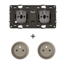Céliane Prise double 2P+T CM0112 + 2 enjoliveurs Titanium