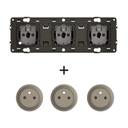 Céliane Prise triple 2P+T 16A CM0113 + 3 enjoliveurs Titanium