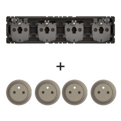 Céliane Prise quadruple 2P+T CM0114 + 4 enjoliveurs Titanium