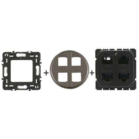 Céliane Prise RJ45 quadruple + enjoliveur Titanium
