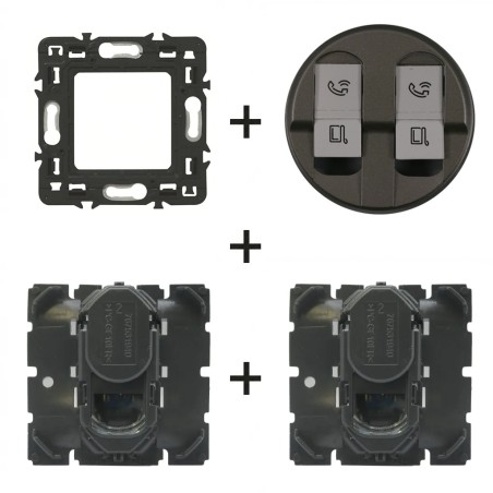 Céliane Prise RJ45 double 2 × CM0345 + enjoliveur Titanium