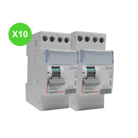 Inter différentiel 2P 40A AC 30mA Lot de 10 Pièces