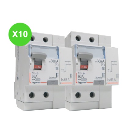 Inter différentiel 2P 63A AC 30mA Lot de 10 Pièces