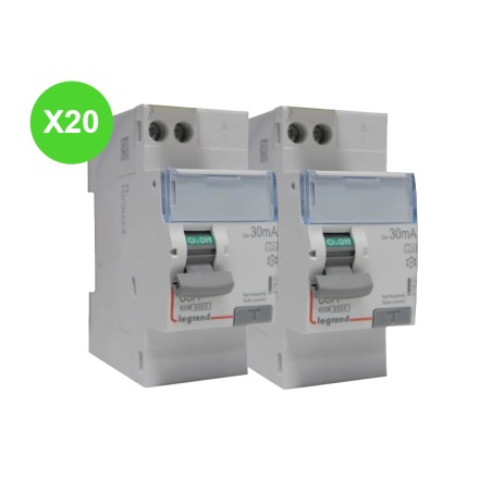 Inter différentiel 2P 63A A 30mA Lot de 20 Pièces