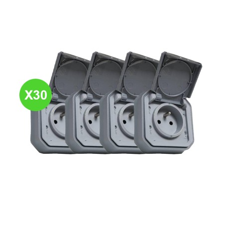Plexo Prise 2P+T encastré Gris 250 V~ - 50/60 Hz Lot 30 Pcs