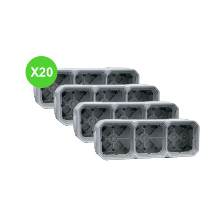 Plexo Boitier 3 postes saillie Gris Lot 20 Pcs