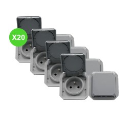 Plexo Prise double 2P+T composable Gris 069562L - Lot 20 Pcs
