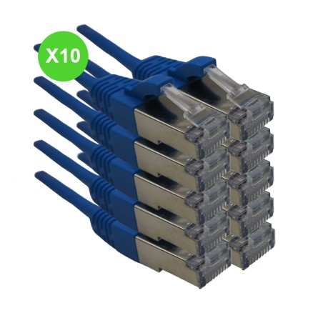 Cordon RJ45 souple Cat.6A S/FTP bleu 30cm Lot 10