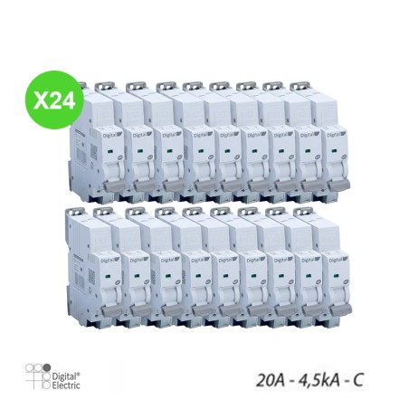 Disjoncteur C20A 1P+N 4,5kA Auto-Auto Lot de 24 Piéces