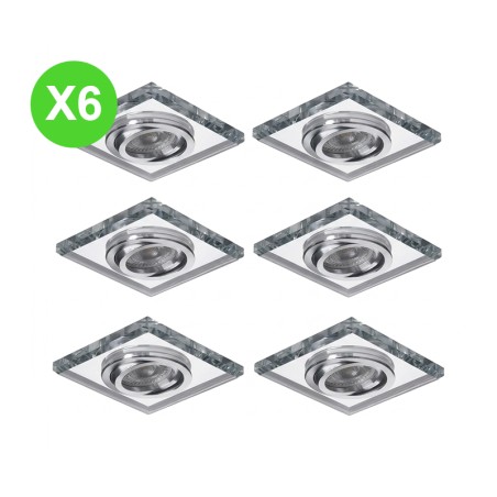 Anneau spot Verre argent orientable carré GU10/MR16 Lot de 6 pièces